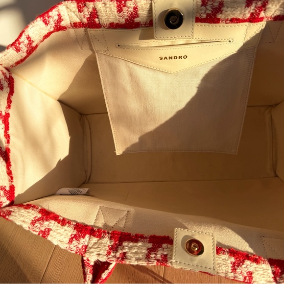 Sandro Red and Cream Houndstooth Tote - Picture 4 of 10